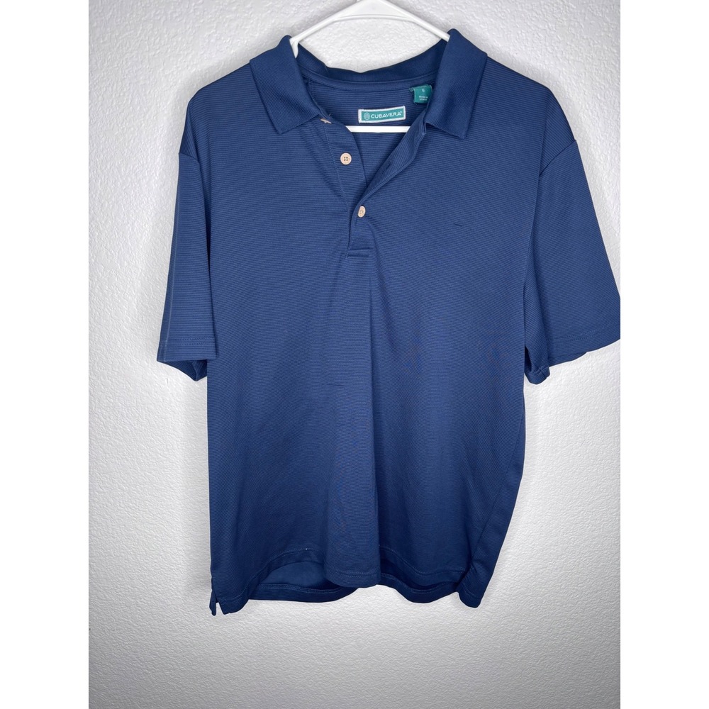 Cubavera Mens Navy Blue Textured Short Sleeve Polo Shirt Size Large F1168-FR